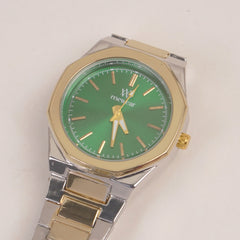Two Tone Women's Silver Chain Wrist Watch With Green Dial