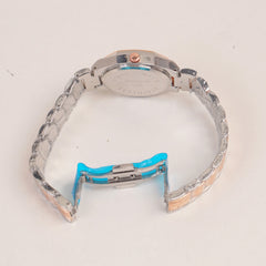 Two Tone Women's Silver Chain Wrist Watch With Pink Dial