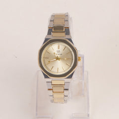 Two Tone Women's Silver Chain Wrist Watch With Golden Dial