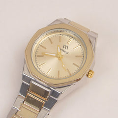 Two Tone Women's Silver Chain Wrist Watch With Golden Dial