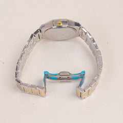 Two Tone Women's Silver Chain Wrist Watch With Golden Dial