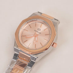 Two Tone Women's Silver Chain Wrist Watch With Pink Dial