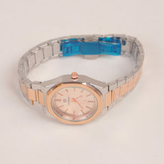 Two Tone Women's Silver Chain Wrist Watch With Pink Dial