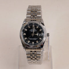 Woman Silver Chain Watch Black Dial