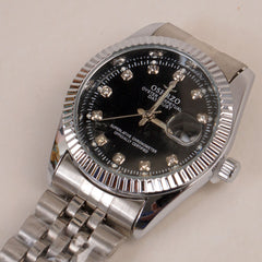 Woman Silver Chain Watch Black Dial