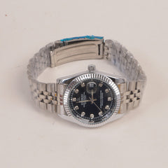 Woman Silver Chain Watch Black Dial