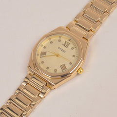 Woman Golden Chain Watch With Golden Dial