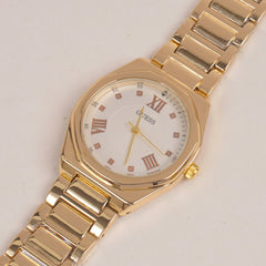 Woman Golden Chain Watch With White Dial
