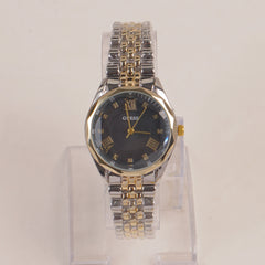 Two Tone Woman Golden Chain Watch With Black Dial