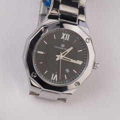 Silver Chain Mans Wrist Watch Black Dial