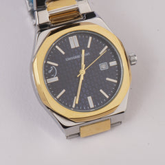 Two Tone Silver Chain Mans Wrist Watch Blue Dial