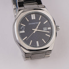 Silver Chain Mans Wrist Watch Blue Dial