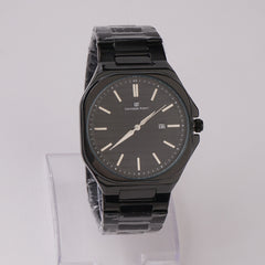 Black Chain Mans Wrist Watch Black Dial