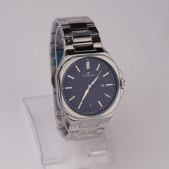 Silver Chain Mans Wrist Watch Blue Dial