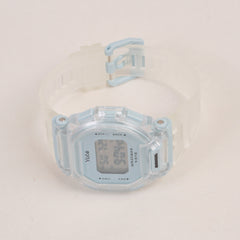 Kids Digital Sports Watch With White Straps & Cyan Dial