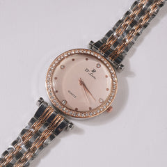 Two Tone Womens Chain Wrist Watch Rosegold - Pink Dial