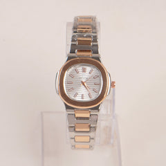 Two Tone Women's Silver Rosegold Chain Wrist Watch With Silver Dial