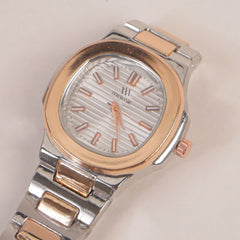 Two Tone Women's Silver Rosegold Chain Wrist Watch With Silver Dial