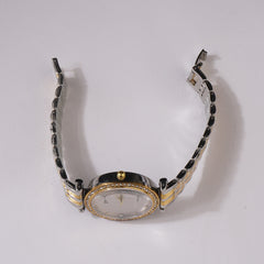 Two Tone Womens Chain Wrist Watch Silver Golden- White Dial