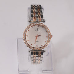 Two Tone Womens Chain Wrist Watch Silver Rosegold-White Dial