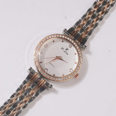 Two Tone Womens Chain Wrist Watch Silver Rosegold-White Dial