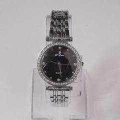 Womens Chain Wrist Watch Silver Black Dial