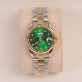 Two Tone Woman Silver Golden Chain Watch Green Dial