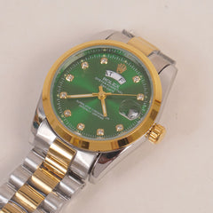 Two Tone Woman Silver Golden Chain Watch Green Dial