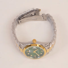 Two Tone Woman Silver Golden Chain Watch Green Dial