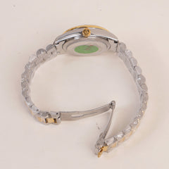Two Tone Woman Silver Golden Chain Watch Green Dial