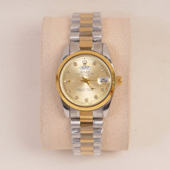 Two Tone Woman Silver Golden Chain Watch Golden Dial