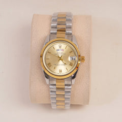 Two Tone Woman Silver Golden Chain Watch Golden Dial