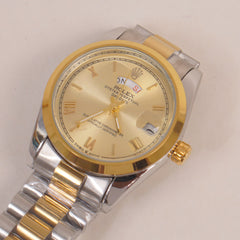 Two Tone Woman Silver Golden Chain Watch Golden Dial