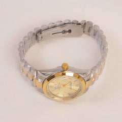Two Tone Woman Silver Golden Chain Watch Golden Dial
