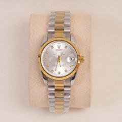 Two Tone Woman Silver Golden Chain Watch Silver Dial