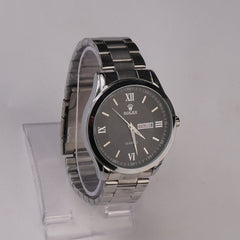 Mens Silver Chain Wrist Watch Black Dial