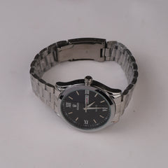 Mens Silver Chain Wrist Watch Black Dial