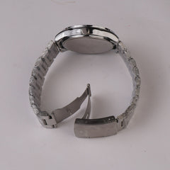 Mens Silver Chain Wrist Watch Black Dial