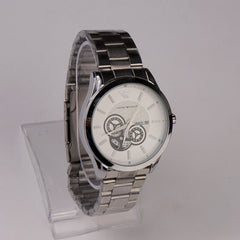 Mens Silver Chain Wrist Watch White Dial