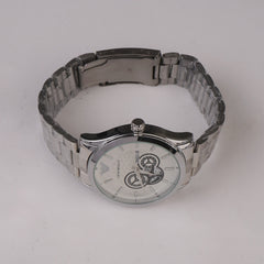 Mens Silver Chain Wrist Watch White Dial