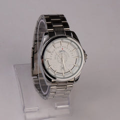 Mens Silver Chain Wrist Watch White Dial