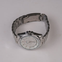 Mens Silver Chain Wrist Watch White Dial