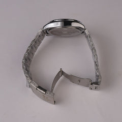 Mens Silver Chain Wrist Watch White Dial