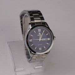 Mens Silver Chain Wrist Watch Blue Dial