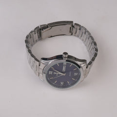 Mens Silver Chain Wrist Watch Blue Dial