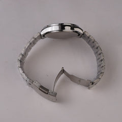 Mens Silver Chain Wrist Watch Blue Dial