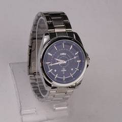Mens Silver Chain Wrist Watch Blue Dial