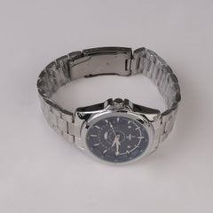 Mens Silver Chain Wrist Watch Blue Dial