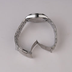 Mens Silver Chain Wrist Watch Blue Dial