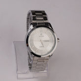 Mens Silver Chain Wrist Watch White Dial